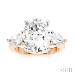 1 1/10 Ctw Tri-Mount Oval Shape Center Pear and Round Cut Diamond Semi-Mount Engagement Ring in 14K Rose and White Gold