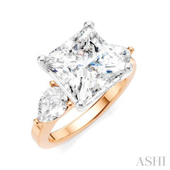 1 1/10 Ctw Tri-Mount Princess Shape Center Pear and Round Cut Diamond Semi-Mount Engagement Ring in 14K Rose and White Gold