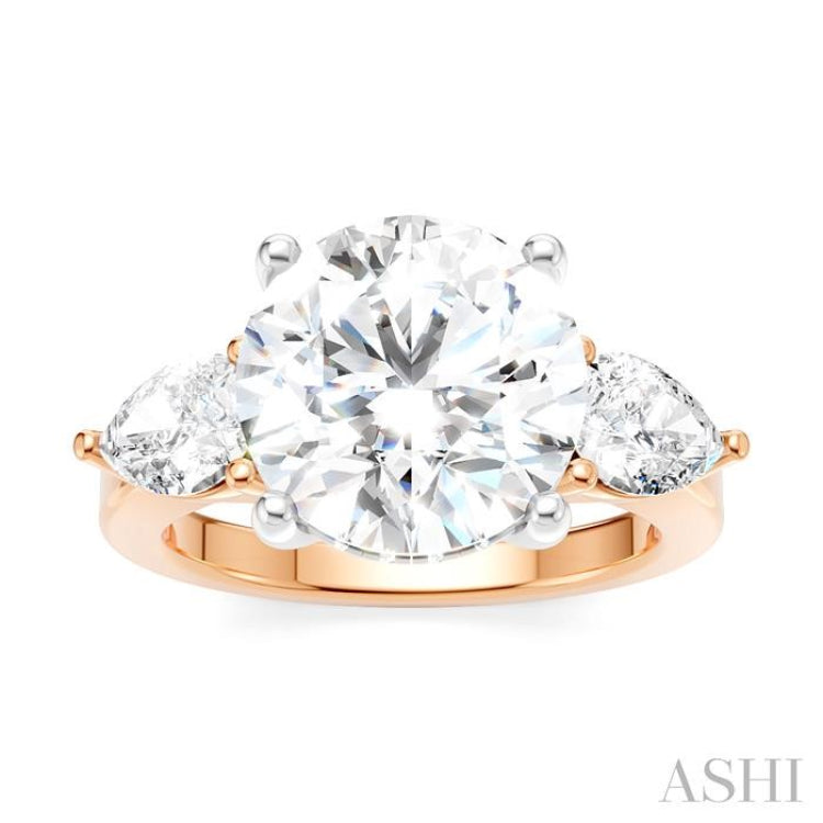 1 1/10 Ctw Tri-Mount Circular Shape Center Pear and Round Cut Diamond Semi-Mount Engagement Ring in 14K Rose and White Gold