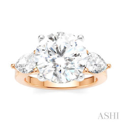 1 1/10 Ctw Tri-Mount Circular Shape Center Pear and Round Cut Diamond Semi-Mount Engagement Ring in 14K Rose and White Gold