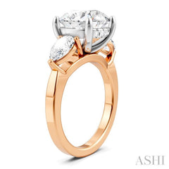 1 1/10 Ctw Tri-Mount Circular Shape Center Pear and Round Cut Diamond Semi-Mount Engagement Ring in 14K Rose and White Gold