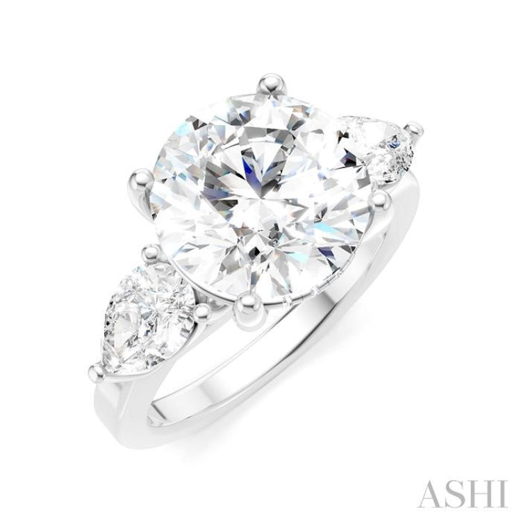 1 1/10 Ctw Tri-Mount Circular Shape Center Pear and Round Cut Diamond Semi-Mount Engagement Ring in 14K White Gold