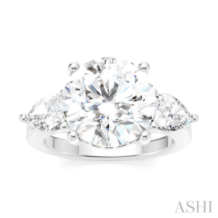 1 1/10 Ctw Tri-Mount Circular Shape Center Pear and Round Cut Diamond Semi-Mount Engagement Ring in 14K White Gold