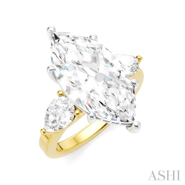 1 1/10 Ctw Tri-Mount Marquise Shape Center Pear and Round Cut Diamond Semi-Mount Engagement Ring in 14K Yellow and White Gold