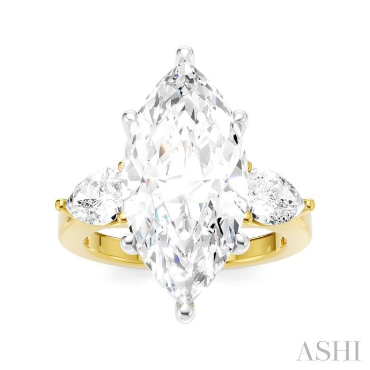 1 1/10 Ctw Tri-Mount Marquise Shape Center Pear and Round Cut Diamond Semi-Mount Engagement Ring in 14K Yellow and White Gold