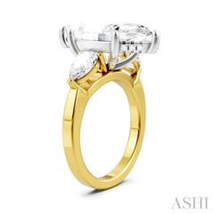 1 1/10 Ctw Tri-Mount Marquise Shape Center Pear and Round Cut Diamond Semi-Mount Engagement Ring in 14K Yellow and White Gold