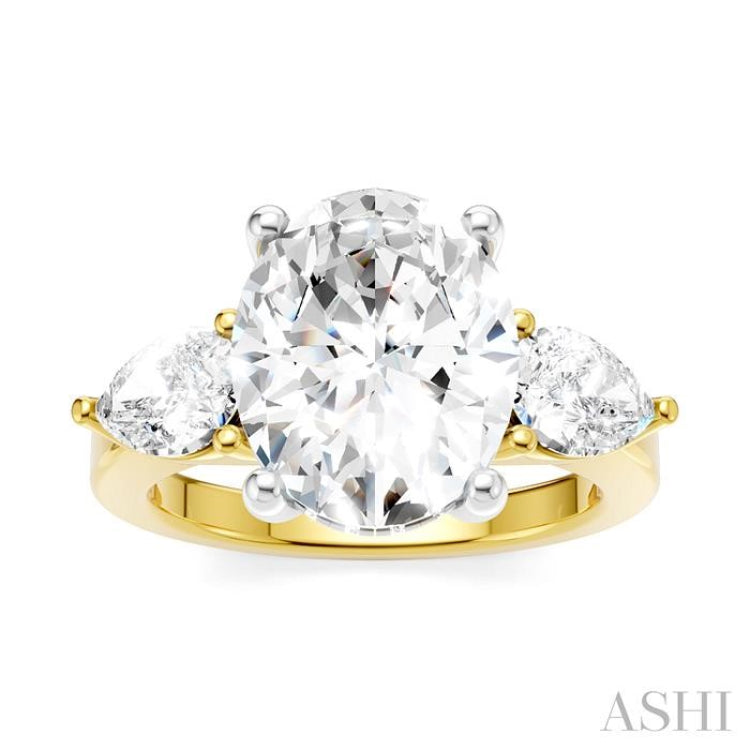 1 1/10 Ctw Tri-Mount Oval Shape Center Pear and Round Cut Diamond Semi-Mount Engagement Ring in 14K Yellow and White Gold