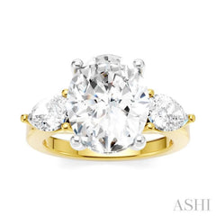 1 1/10 Ctw Tri-Mount Oval Shape Center Pear and Round Cut Diamond Semi-Mount Engagement Ring in 14K Yellow and White Gold