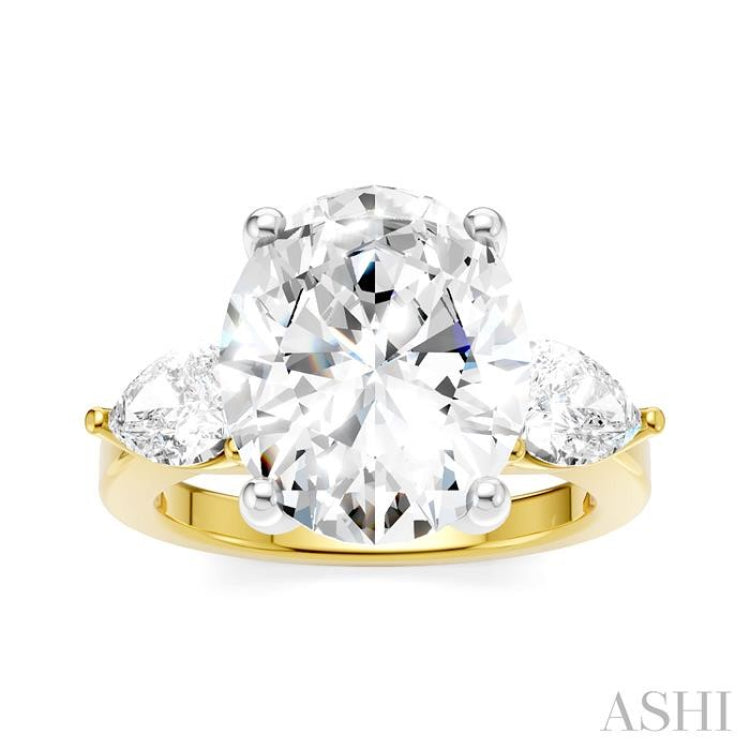 1 1/10 Ctw Tri-Mount Oval Shape Center Pear and Round Cut Diamond Semi-Mount Engagement Ring in 14K Yellow and White Gold