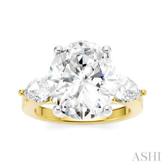 1 1/10 Ctw Tri-Mount Oval Shape Center Pear and Round Cut Diamond Semi-Mount Engagement Ring in 14K Yellow and White Gold