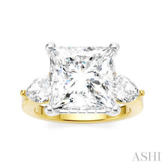 1 1/10 Ctw Tri-Mount Princess Shape Center Pear and Round Cut Diamond Semi-Mount Engagement Ring in 14K Yellow and White Gold