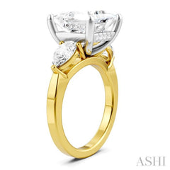 1 1/10 Ctw Tri-Mount Princess Shape Center Pear and Round Cut Diamond Semi-Mount Engagement Ring in 14K Yellow and White Gold
