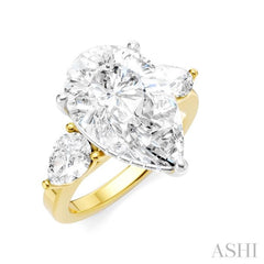 1 1/10 Ctw Tri-Mount Centerpiece Pear and Round Cut Diamond Semi-Mount Engagement Ring in 14K Yellow and White Gold