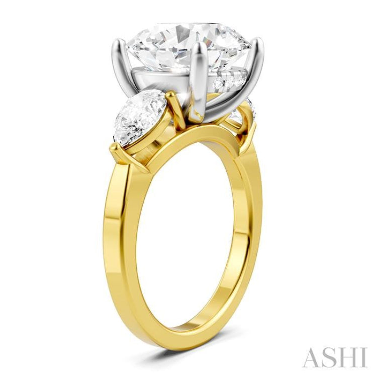 1 1/10 Ctw Tri-Mount Circular Shape Center Pear and Round Cut Diamond Semi-Mount Engagement Ring in 14K Yellow and White Gold