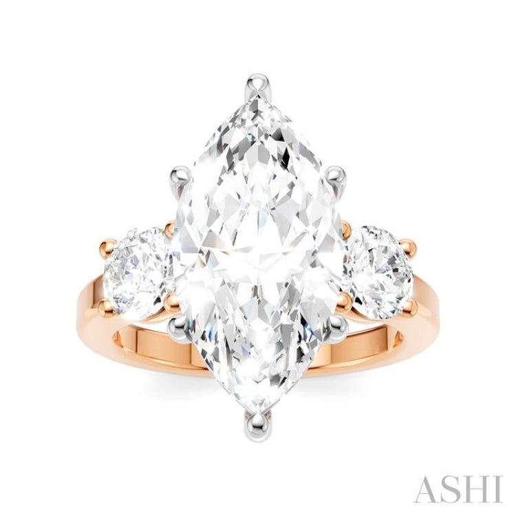 1 1/10 Ctw Tri-Mount Marquise Shape Center Round Cut Diamond Semi-Mount Engagement Ring in 14K Rose and White Gold
