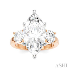1 1/10 Ctw Tri-Mount Marquise Shape Center Round Cut Diamond Semi-Mount Engagement Ring in 14K Rose and White Gold