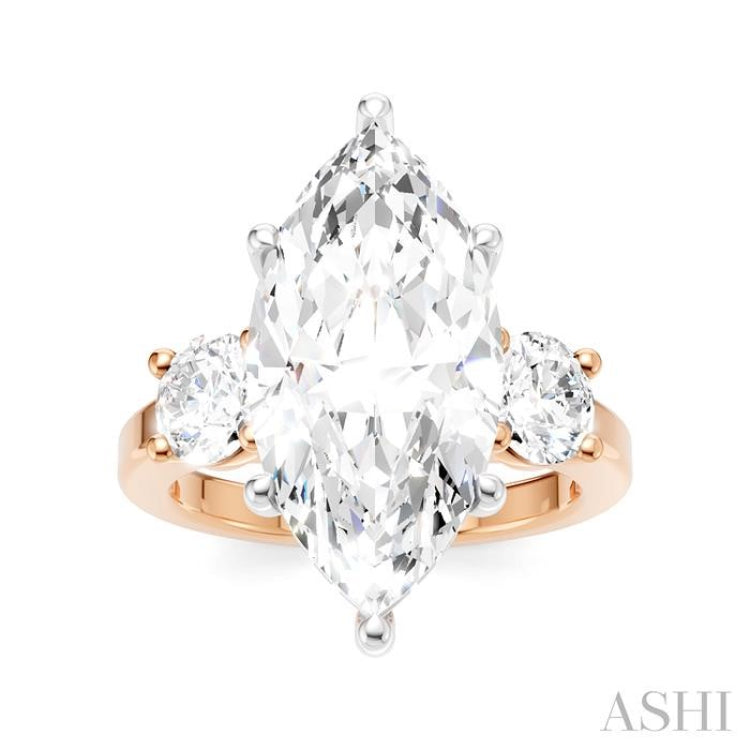 1 1/10 Ctw Tri-Mount Marquise Shape Center Round Cut Diamond Semi-Mount Engagement Ring in 14K Rose and White Gold