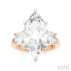 1 1/10 Ctw Tri-Mount Marquise Shape Center Round Cut Diamond Semi-Mount Engagement Ring in 14K Rose and White Gold