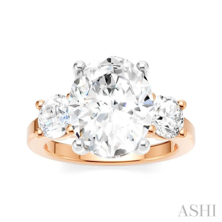 1 1/10 Ctw Tri-Mount Past, Present and Future Oval Shape Center Round Cut Diamond Semi-Mount Engagement Ring in 14K Rose and White Gold