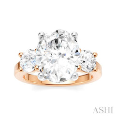 1 1/10 Ctw Tri-Mount Past, Present and Future Oval Shape Center Round Cut Diamond Semi-Mount Engagement Ring in 14K Rose and White Gold