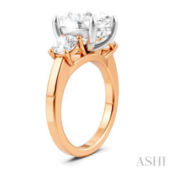 1 1/10 Ctw Tri-Mount Past, Present and Future Oval Shape Center Round Cut Diamond Semi-Mount Engagement Ring in 14K Rose and White Gold