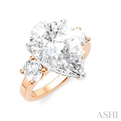 1 1/10 Ctw Tri-Mount Pear Shape Round Cut Diamond Semi-Mount Engagement Ring in 14K Rose and White Gold