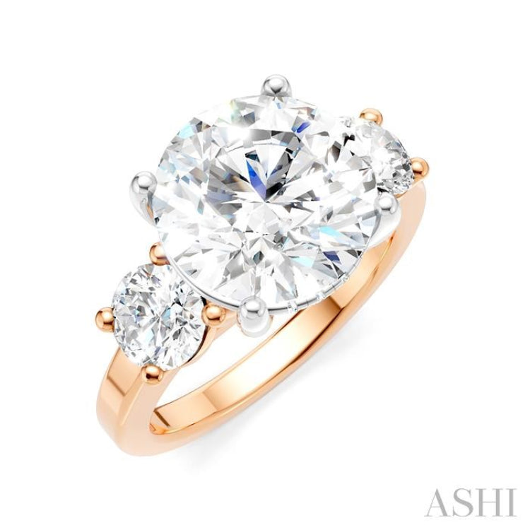 1 1/10 Ctw Tri-Mount Past, Present and Future Round Cut Diamond Semi-Mount Engagement Ring in 14K Rose and White Gold