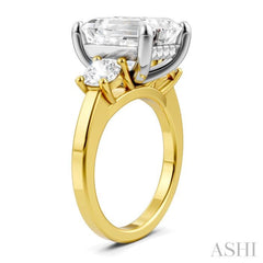 1 1/10 Ctw Tri-Mount Emerald Shape Center Round Cut Diamond Semi-Mount Engagement Ring in 14K Yellow and White Gold