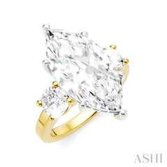 1 1/10 Ctw Tri-Mount Marquise Shape Center Round Cut Diamond Semi-Mount Engagement Ring in 14K Yellow and White Gold
