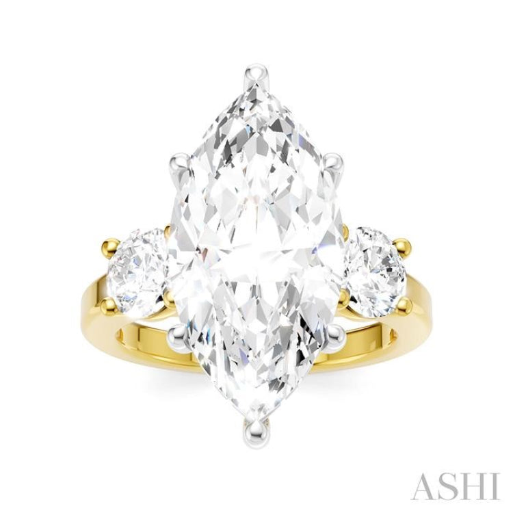 1 1/10 Ctw Tri-Mount Marquise Shape Center Round Cut Diamond Semi-Mount Engagement Ring in 14K Yellow and White Gold