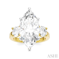 1 1/10 Ctw Tri-Mount Marquise Shape Center Round Cut Diamond Semi-Mount Engagement Ring in 14K Yellow and White Gold