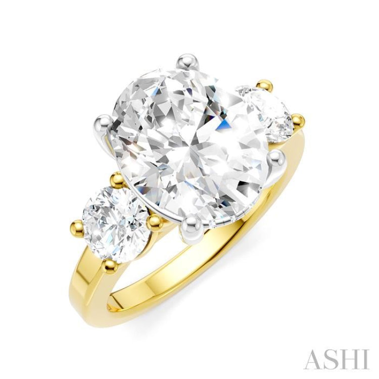 1 1/10 Ctw Tri-Mount Past, Present and Future Oval Shape Center Round Cut Diamond Semi-Mount Engagement Ring in 14K Yellow and White Gold