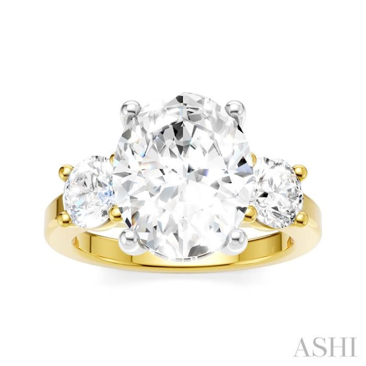 1 1/10 Ctw Tri-Mount Past, Present and Future Oval Shape Center Round Cut Diamond Semi-Mount Engagement Ring in 14K Yellow and White Gold