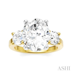 1 1/10 Ctw Tri-Mount Past, Present and Future Oval Shape Center Round Cut Diamond Semi-Mount Engagement Ring in 14K Yellow and White Gold