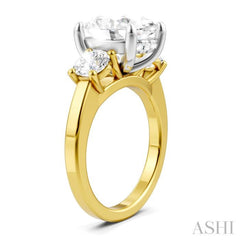 1 1/10 Ctw Tri-Mount Past, Present and Future Oval Shape Center Round Cut Diamond Semi-Mount Engagement Ring in 14K Yellow and White Gold
