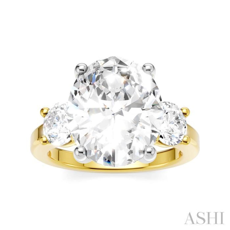 1 1/10 Ctw Tri-Mount Past, Present and Future Oval Shape Center Round Cut Diamond Semi-Mount Engagement Ring in 14K Yellow and White Gold