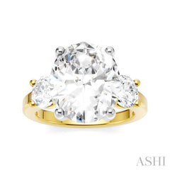 1 1/10 Ctw Tri-Mount Past, Present and Future Oval Shape Center Round Cut Diamond Semi-Mount Engagement Ring in 14K Yellow and White Gold