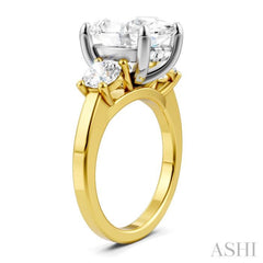 1 1/10 Ctw Tri-Mount Past, Present and Future Oval Shape Center Round Cut Diamond Semi-Mount Engagement Ring in 14K Yellow and White Gold