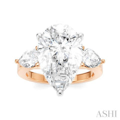 1 1/10 Ctw Tri-Mount Centerpiece Pear and Round Cut Diamond Semi-Mount Engagement Ring in 14K Rose and White Gold