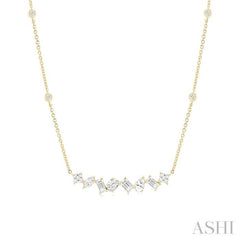 1 1/10 Ctw Mixed Diamond Cut Fashion Station Necklace in 14K Yellow Gold