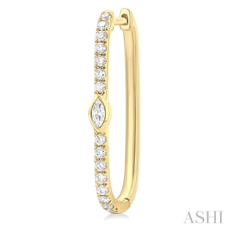1/3 Ctw Marquise and Round Cut Diamond Rectangular Fashion Hoop Earrings in 14K Yellow Gold
