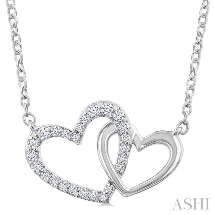 1/8 Ctw Interlocked Heart Round Cut Diamond Fashion Pendant With Chain in 10K White Gold