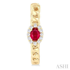 4X3 MM Oval Cut Ruby and 1/6 Ctw Curb & Cuban Link Round Cut Diamond Precious Fashion Hoop Earring in 10K Yellow Gold