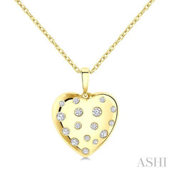 1/6 Ctw Bold Puffed Heart Round Cut Diamond Sprinkled Fashion Pendant With Chain in 10K Yellow Gold