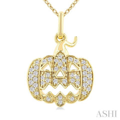 1/6 Ctw Petite Pumpkin Single Cut Diamond Fashion Pendant With Chain in 10K Yellow Gold