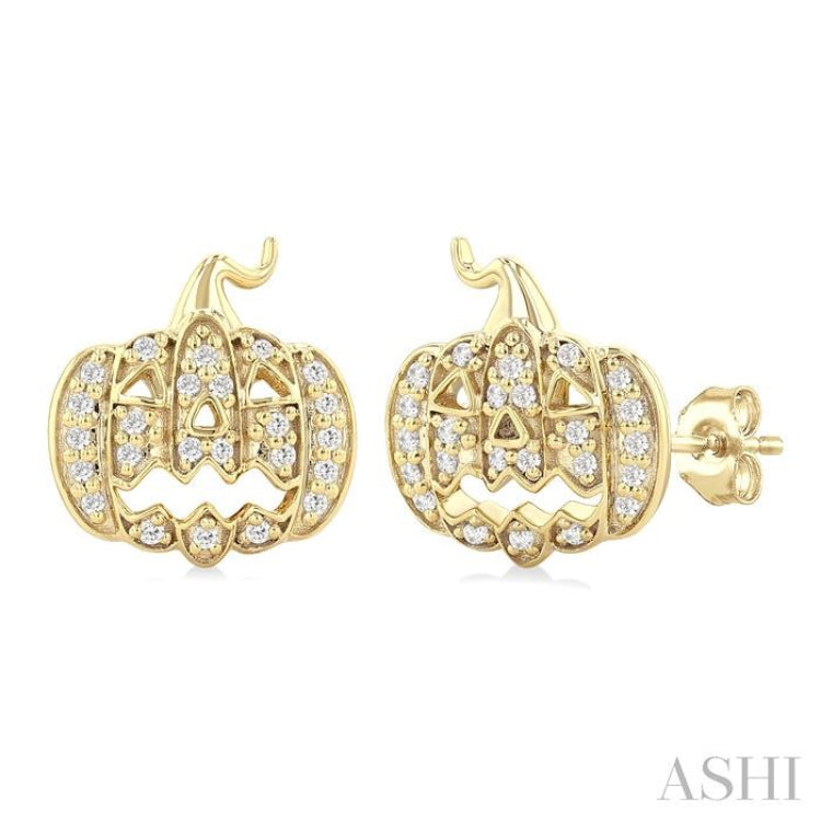 1/6 Ctw Petite Pumpkin Round Cut Diamond Fashion Earrings in 10K Yellow Gold