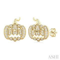 1/6 Ctw Petite Pumpkin Round Cut Diamond Fashion Earrings in 10K Yellow Gold