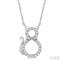 1/10 Ctw Cat Shape Petite Single Cut Diamond Fashion Pendant With Chain in 10K White Gold