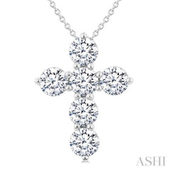 2 Ctw Round Cut Diamond Christian Cross 6-Stone Fashion Pendant With Chain in 14K White Gold