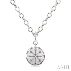 1/10 Ctw Compass medallion Round Cut Diamond Pendant With Chain in Sterling Silver